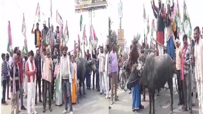 कृषि बिल के विरोध में जाप कार्यकर्ताओं ने बैलगाड़ी पर सवार होकर किया प्रदर्शन, राजद कार्यकर्ताओं ने फूल देकर दिखाई गांधीगिरी 1
