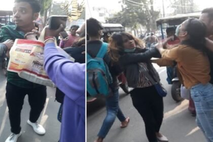 पटना के बोरिंग रोड में बीच सड़क पर युवती ने युवक को पीटा, देती रही भद्दी-भद्दी गालियां 7