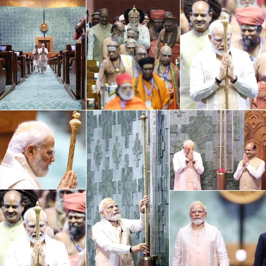‘सेंगोल’ के सामने हुए दंडवत हुए PM नरेंद्र मोदी, नए संसद भवन को राष्ट्र को किया समर्पित, विपक्ष ने किया बहिष्कार￼ 1