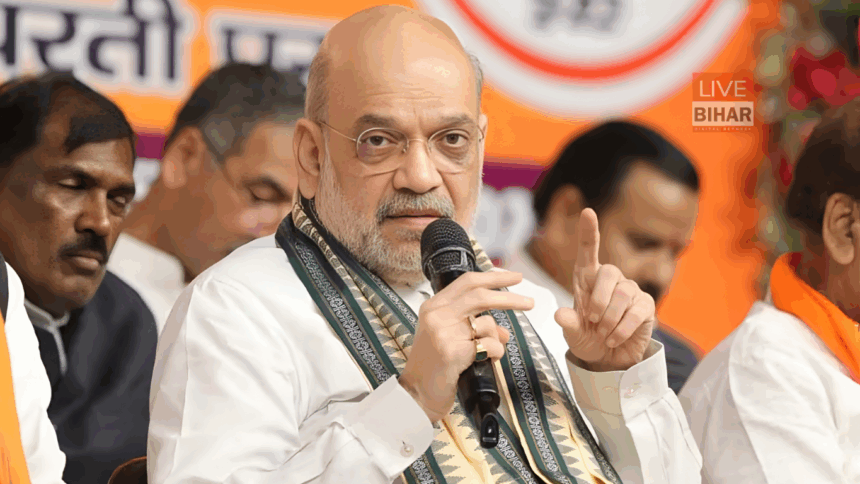 अमित शाह दरभंगा की जनसभा में नीतीश कुमार को एनडीए का मुख्यमंत्री चेहरा घोषित करते हुए